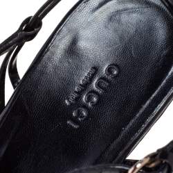 Pre Owned صندل غوتشي جلد أسود لامع بنعل سميك حزام كاحل مقاس 38