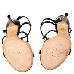 Pre Owned Gucci Black Patent Leather Interlocking G Strappy Sandals Size 38.5