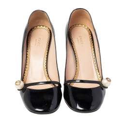 Gucci Black Patent Leather Arille Pearl Pumps Size 37