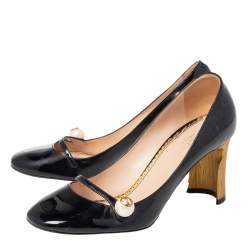 Gucci Black Patent Leather Arille Pearl Pumps Size 37