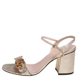 Pre Owned Gucci Metallic Gold Crinkled Leather GG Marmont Ankle Strap Sandals Size 38