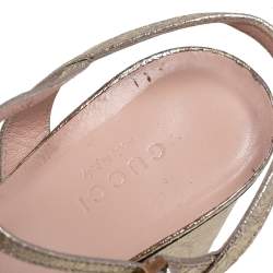 Pre Owned Gucci Metallic Gold Crinkled Leather GG Marmont Ankle Strap Sandals Size 38