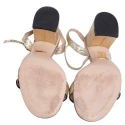 Pre Owned Gucci Metallic Gold Crinkled Leather GG Marmont Ankle Strap Sandals Size 38