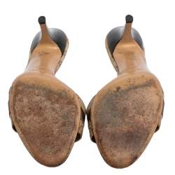 Pre Owned Gucci Beige Canvas and Leather Open Toe Bow Mules Size 37
