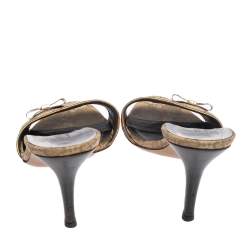 Pre Owned Gucci Beige Canvas and Leather Open Toe Bow Mules Size 37