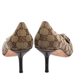 مملوكة مسبقًا حذاء كعب عالي غوتشي مقدمة مدببة هورسبيت كانفاس جي جي بيج مقاس 40