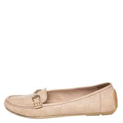 Pre Owned Gucci Beige Guccissima Leather Horsebit Slip On Loafer Size 38