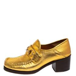 مملوكة مسبقًا حذاء كعب عالي لوفرز غوتشي فيغاس هورسبيت جلد ذهبي مقاس 37