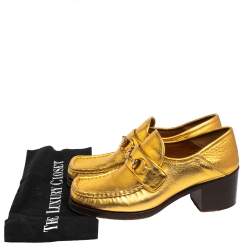 مملوكة مسبقًا حذاء كعب عالي لوفرز غوتشي فيغاس هورسبيت جلد ذهبي مقاس 37