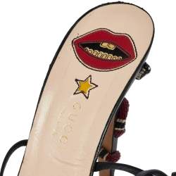 مملوكة مسبقًا صندل غوتشي سير كاحل كعب كينغسنيك جلد أسود مقاس 42