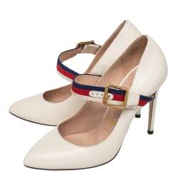 Gucci Cream Leather Sylvie Mary Jane Pumps Size 36