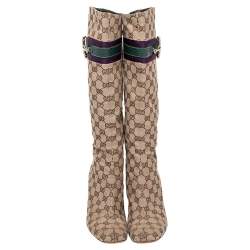 Gucci Beige/Brown GG Canvas Horsebit Knee Length Boots Size 41