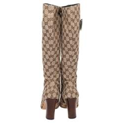 Gucci Beige/Brown GG Canvas Horsebit Knee Length Boots Size 41
