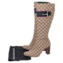 Gucci Beige/Brown GG Canvas Horsebit Knee Length Boots Size 41