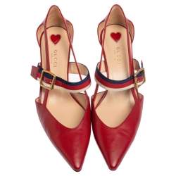 مملوكة مسبقًا Gucci Red Leather Unia Mary Jane Pumps Size 38.5
