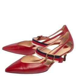 مملوكة مسبقًا Gucci Red Leather Unia Mary Jane Pumps Size 38.5