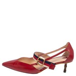 مملوكة مسبقًا Gucci Red Leather Unia Mary Jane Pumps Size 38.5