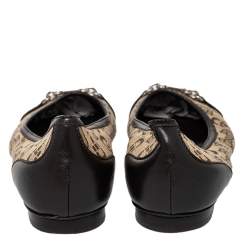 Gucci Beige/Brown Canvas And Leather Logo Embellished Ballet Flats Size 39