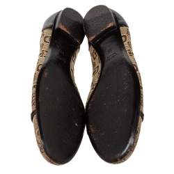 Gucci Beige/Brown Canvas And Leather Logo Embellished Ballet Flats Size 39