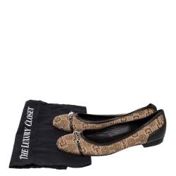 Gucci Beige/Brown Canvas And Leather Logo Embellished Ballet Flats Size 39