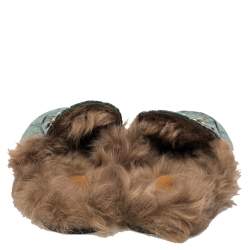 مملوكة مسبقًا Gucci Green GG Velvet and Fur Lined Princetown Flat Mule Size 41