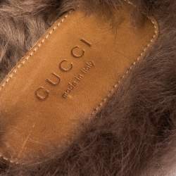 مملوكة مسبقًا Gucci Green GG Velvet and Fur Lined Princetown Flat Mule Size 41