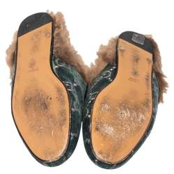 مملوكة مسبقًا Gucci Green GG Velvet and Fur Lined Princetown Flat Mule Size 41