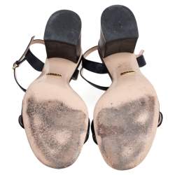 Pre Owned Gucci Black Leather GG Block Heel Ankle Strap Sandals Size 38