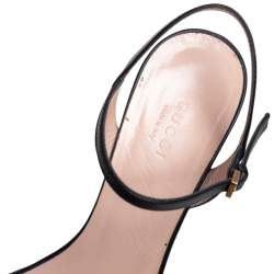 Pre Owned Gucci Black Leather GG Block Heel Ankle Strap Sandals Size 38