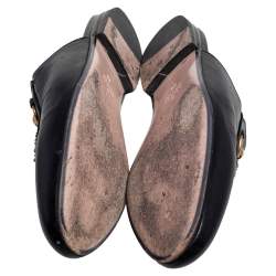 Pre Owned حذاء فلات غوتشي هورسبيت برنستاون مطرز نمر جلد أسود مقاس 36