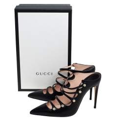 مملوكة مسبقًا Gucci Black Leather Aneta Strappy Pointed Mules Size 39