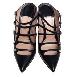 مملوكة مسبقًا Gucci Black Leather Aneta Strappy Pointed Mules Size 39