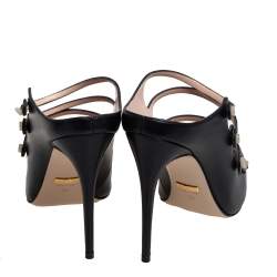 مملوكة مسبقًا Gucci Black Leather Aneta Strappy Pointed Mules Size 39