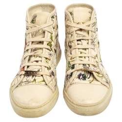 Pre Owned Gucci Multicolor Floral Print Canvas High Top Sneakers Size 38