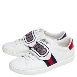 Gucci White Leather Loved Embellished Ace Low Top Sneakers Size 37.5
