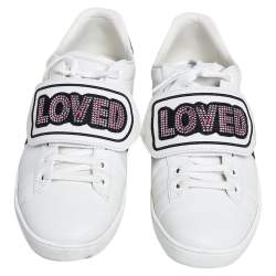  Gucci White Leather Loved Embellished Ace Low Top Sneakers Size 37.5