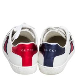  Gucci White Leather Loved Embellished Ace Low Top Sneakers Size 37.5