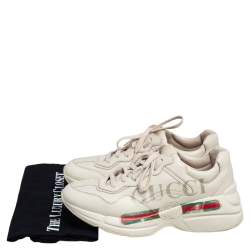 Gucci Off White Leather Rhyton Gucci Logo Print Low Top Sneakers Size 39