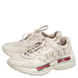 Gucci Off White Leather Rhyton Gucci Logo Print Low Top Sneakers Size 39