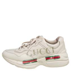 Gucci Off White Leather Rhyton Gucci Logo Print Low Top Sneakers Size 39
