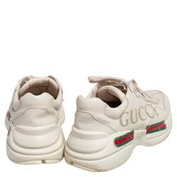 Gucci Off White Leather Rhyton Gucci Logo Print Low Top Sneakers Size 39
