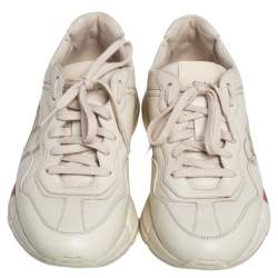 Gucci Off White Leather Rhyton Gucci Logo Print Low Top Sneakers Size 39