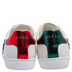 Gucci White Leather And Canvas Ace Embroidered Sneakers Size 39.5