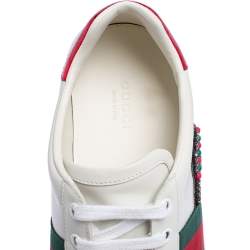Gucci White Leather And Canvas Ace Embroidered Sneakers Size 39.5