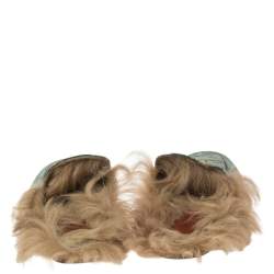 مملوكة مسبقًا Gucci Green Velvet and Fur Lined Princetown Flat Mules Size 39.5