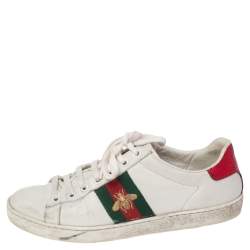 Pre Owned Gucci White Leather Ace Bee Embroidered Low Top Sneakers Size 36.5