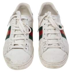 Pre Owned Gucci White Leather Ace Bee Embroidered Low Top Sneakers Size 36.5