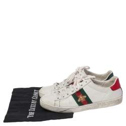 Pre Owned Gucci White Leather Ace Bee Embroidered Low Top Sneakers Size 36.5