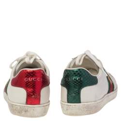 Pre Owned Gucci White Leather Ace Bee Embroidered Low Top Sneakers Size 36.5