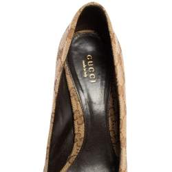 Pre Owned Gucci Beige GG Canvas Horsebit Peep Toe Pumps Size 39